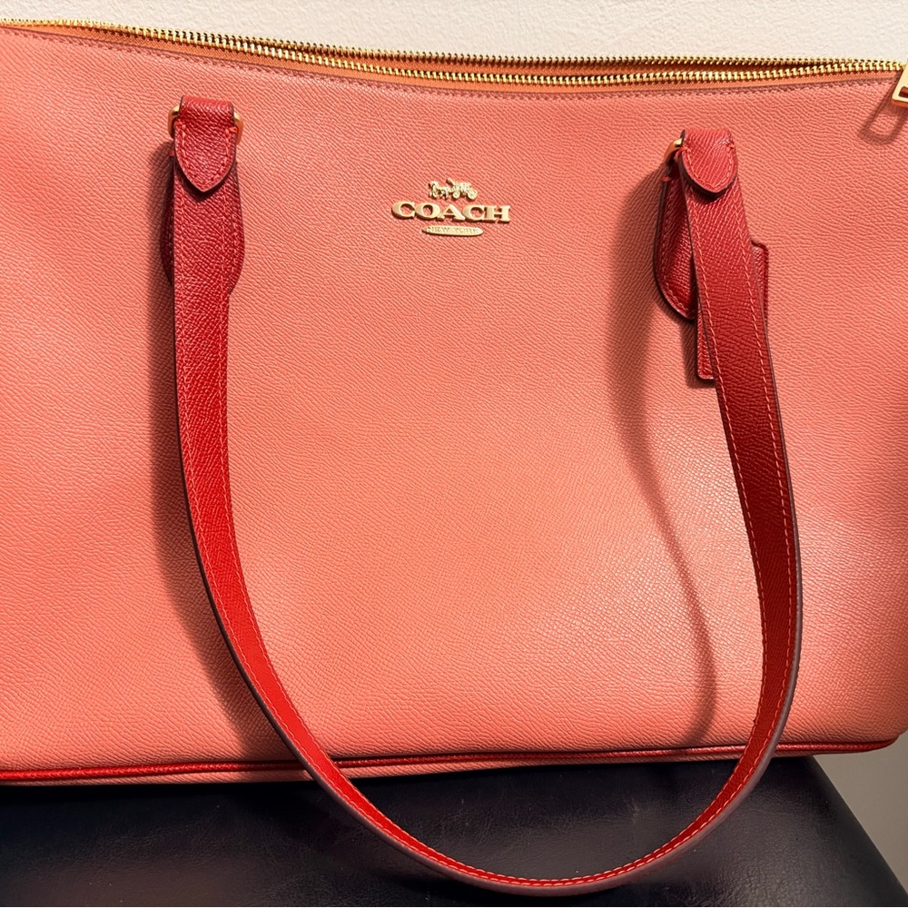 Coach Coral and Red Leather Tote